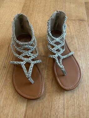 SO Silver Beaded Gladiator-Style Girls' Sandals